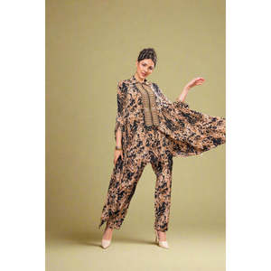 Ensemble assorti 2 pièces pour femme, cape Midnight Bloom, tenue de bureau, tailles 2XL et 3XL - Product Image 1
