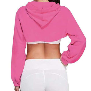 2024 femmes grande taille haut court à capuche hiver Logo personnalisé brodé imprimé respirant 100% coton biologique Streetwear - Product Image 6