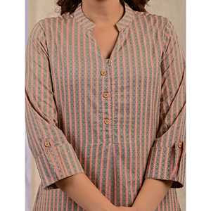 Kurti droit imprimé à rayures pêche, vêtement régional - Product Image 3