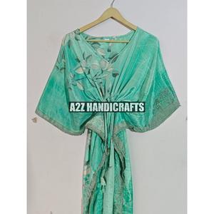 เดรสแม็กซี่ผ้าไหมรีไซเคิลหรูหราสำหรับผู้หญิงชุดเดรสลำลองคอวีทรงหลวมสำหรับฤดูร้อน - Product Image 3