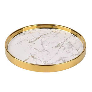 Plateau de service en métal doré artisanal pour mariage, hôtel et restaurant - Design moderne, léger avec poignée - Product Image 6