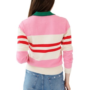 Suéteres de Invierno Tejidos a Medida para Mujer con Cuello Polo y Mangas Largas, Diseño Casual a Rayas - Product Image 2