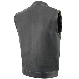 Best Quality <b>Black</b> Heavy Biker <b>Vest</b> for Motorcycles Solid Pattern Woolen Leather Outer Wear Stylish High Street Style - Product Image 4