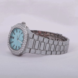 High Quality Stainless Steel Fully Iced Out Mossanite Round Diamond Round Dial Hip Hop Style <b>Watch</b> For Men <b>Women</b> India - Product Image 2
