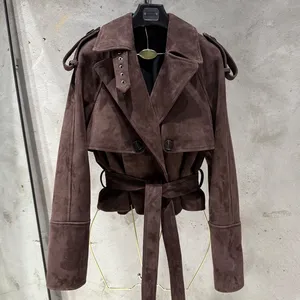 Nuevo Abrigo Corto Transpirable de Corte Entallado para Mujer 2026, Elegante Moda Otoñal con Botones Distintivos y Cinturón Ajustable de Poliéster - Product Image 1