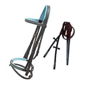 Brida de filete con brida azul real de tamaño completo acolchada Tubería de gasolina Obstáculos equinos de alta calidad Mostrar productos de caballos - Product Image 3