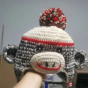 Gorro de Mono de Ganchillo Hecho a Mano con Calcetín, de Hilo de Algodón Suave, Accesorio para Fotos de Recién Nacidos, Niños Pequeños y Adultos, Orejeras para Exteriores, Unisex, Modelo Acki K12 - Product Image 3