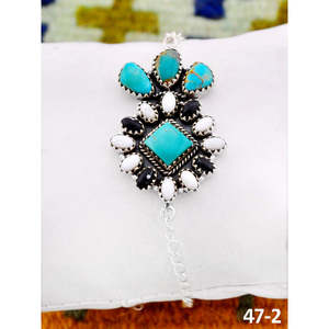 Southwest Handmade Santa Maria <b>Bracelet</b> with White Buffalo & Sterling <b>Silver</b> Featuring Turquoise Flower Stone - Product Image 2