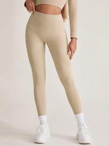 2024 mallas de yoga para gimnasio atlético de cintura alta para mujer, pantalones de punto transpirables personalizados sin costuras, tipo de cintura media, venta al por mayor sólida - Product Image 5