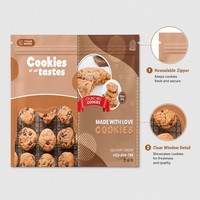 Sachet personnalisé imprimé haute qualité pour présentoir à biscuits, avec fenêtre transparente et fermeture éclair refermable, pour emballage de biscuits, chocolat, lait, gelée pour boulangerie