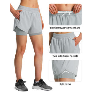 Short 2 en 1 léger et personnalisé pour femmes pour vêtements de sport d'été respirant avec doublure intérieure vêtements de sport actifs fournisseur OEM ODM - Product Image 4