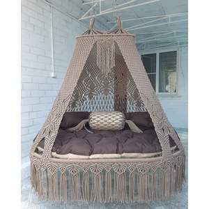 Silla Colgante de Macramé de Doble Color para Exteriores y Sala de Estar, Resistente a la Intemperie - Product Image 1