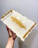 Alliance Craft Artistic Set de plateaux en résine avec sous-verre Taille personnalisée Plateau de service à domicile avec poignées Service de nourriture en acrylique