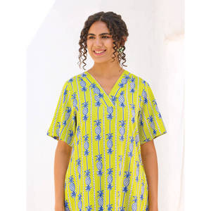 <b>Women's</b> Printed Cotton 2-Piece Kairi <b>Kurta</b> Set V-Neck Three Quarter Sleeve Regular Fit Casual Long Ankle Length Spring Summer - Product Image 4