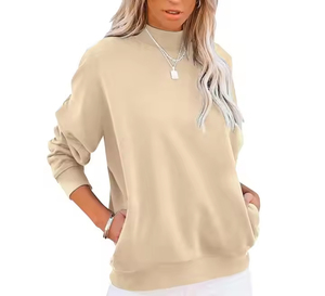 Jersey de Otoño de cuello alto simulado con logotipo frontal, sudadera de manga larga informal ligera con bolsillo cómodo y transpirable para mujer - Product Image 1