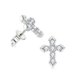 Nouvelles boucles d'oreilles clous de luxe en moissanite VVS taille brillante en forme de croix de 2,2 mm pour hommes et femmes, en argent sterling 925, cadeau d'anniversaire - Product Image 1