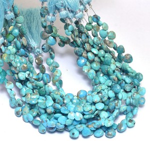 Cuentas de Turquesa de Arizona Genuina de 6mm-7mm, Forma de Corazón, Facetadas, para la Elaboración de Joyería - Product Image 3