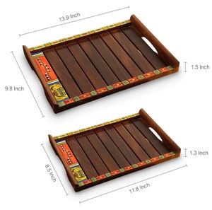 Pinturas y tablones Madhubani, bandejas anidadas pintadas a mano en madera de Sheesham, bandeja redonda de madera, granja y centro de mesa Vintage - Product Image 3