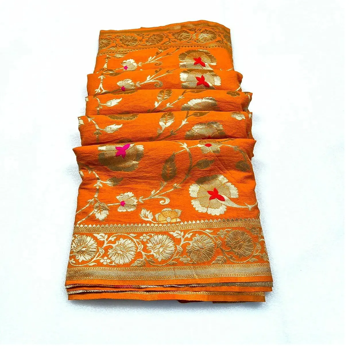 custom made in bright floral designs,brocade silk sarees can be used for home textiles and fashion designers ideal for resale