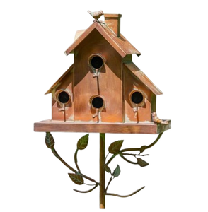 Maison d'oiseau de jardin rustique Maison d'oiseau faite à la main Cage à oiseaux en métal artisanal indien et abri pour accessoires de jardin d'oiseaux - Product Image 3