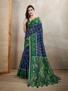 Sarees en coton Chanderi doux de qualité supérieure avec sérigraphie - Product Image 3