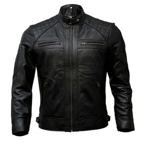 Chaqueta de motorista de cuero genuino para hombre, chaqueta de motociclista de piel de cordero desgastada, color negro, Vintage, marrón - Product Image 1