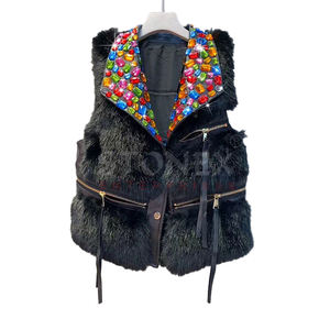 Best Custom Made <b>Women's</b> Vests <b>Waistcoats</b> Faux Fur Vest Rhinestone Jacket Coat Hot Selling - Product Image 1