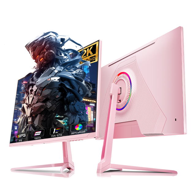 4K 75Hz Full HD 23.8 Inch Pink Gaming Monitor with 1K 2K 180Hz 240Hz 1MS IPS Frameless LCD Screen HDR for Desktop PC