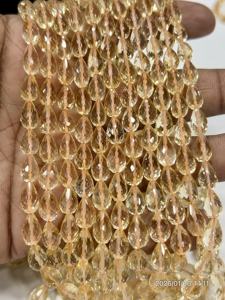 Cuarzo Citrino Amarillo Natural AAA, Facetado, Forma de Lágrima, Perforación Recta, Hilo de 14 Pulgadas, 6x9mm Aprox. - Product Image 1