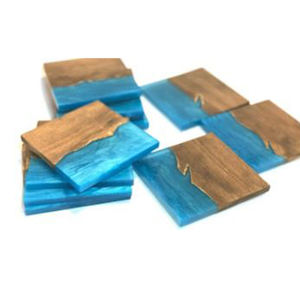 Most Selling Top Quality Customize Square Round <b>Epoxy</b> Resin Wood Coaster With Holder Set Available in Custom Design From India - Product Image 5