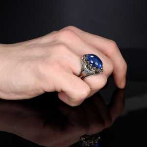 แหวนเงินแท้ 925 คุณภาพสูงสำหรับผู้ชาย สไตล์ออตโตมัน ตุรกี ประดับด้วยหินธรรมชาติ ยาเมน อาเกต ผลิตในตุรกี เครื่องประดับชั้นดี - Product Image 3