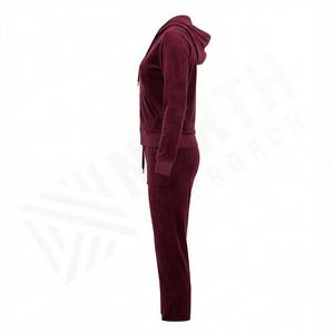 Ensemble de survêtement en velours pour femme avec veste à capuche zippée et poche kangourou, 2 pièces assorties, pantalon confortable, tenue de sport douce, vente en gros - Product Image 3