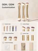 Ensemble de 3 pinceaux plats professionnels pour le maquillage, fibres synthétiques vegan, étiquette privée, tube en aluminium doré brillant, kit cosmétique personnalisé