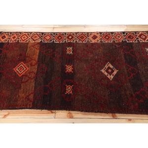 Vintage Rug, 3.1x8.6 ft Runner Rug, <b>Brown</b> Red Herki <b>Wool</b> Rug - Product Image 3