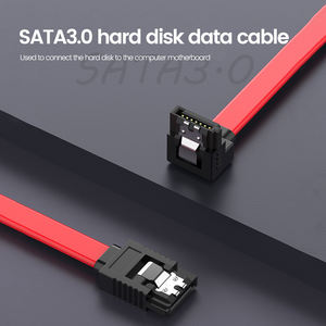Cable DE DATOS SATA de 50cm para HDD SSD 6Gbps con clip de metal 1x recto + 1x conector de tipo doméstico de 90 ° rojo con conectores de ángulo recto - Product Image 3