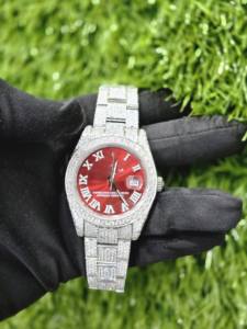 Montre en diamant Moissanite VVS à vente chaude, entièrement automatique, 41 mm, ton rose blanc, luxe, verre glacé, épines noires, montre mécanique - Product Image 6