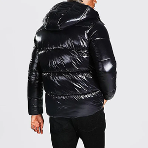 Blouson d'hiver chaud pour homme, à capuche brillante, détachable, rembourrage en coton matelassé de haute qualité, logo sur le devant, pour homme - Product Image 2