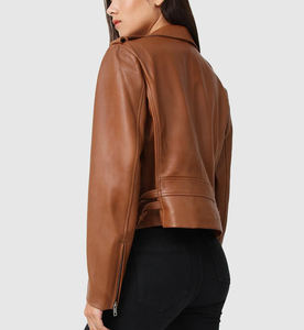 Chaqueta de Cuero Genuino de Oveja para Mujer al por Mayor, Chaqueta de Motocicleta de Lujo para Dama con Forro de Algodón Ecológico, a la Moda - Product Image 4