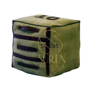 Último indio hecho a mano único lienzo Puffee hoteles y restaurante lienzo tela otomana PUF - Product Image 1