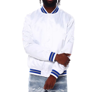 Wholesale <b>White</b> Satin Bomber <b>Mens</b> <b>Jackets</b> Custom Baseball Style Lightweight Streetwear Fashion Casual Zipper <b>Jacket</b> for <b>Men</b> - Product Image 1