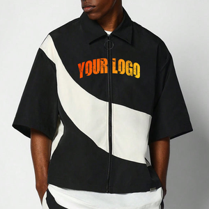Offre Spéciale 100% Nylon hommes ensembles courts col rabattu demi-manches bloc de couleur léger Logo personnalisé hommes survêtements Streetwear - Product Image 5