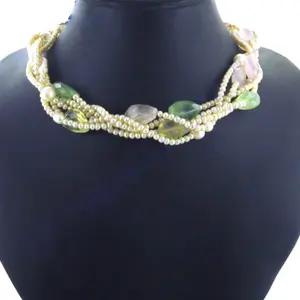 Collar trenzado de perlas de agua dulce y piedras preciosas de estilo bohemio y religioso, cadenas modernas, joyería llamativa para mujer, regalo religioso - Product Image 2