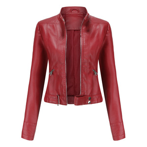 Mode Faux Cuir Veste Femmes 2023 Moto Biker Moto Femme Manteau Violet Noir Café Rouge Automne Printemps Veste Cuir Femme - Product Image 3