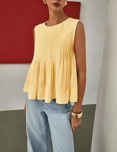 Camisetas sin mangas de verano para mujer, camisetas plisadas con picardías, blusa informal sin mangas con peplum, camisetas 2025 - Product Image 2