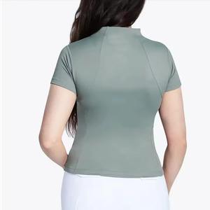 Wholesale Cotton Equestrian Show Shirts for Women Quick Dry Half Sleeve Base <b>Layer</b> Zipper Closure Customizable Colors Sizes - Product Image 6