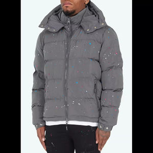 High Quality Print Outdoor Padded Logo Winter Puffer Down <b>Nylon</b> Detachable Hood Puff Custom Jacket Grey Paint - Product Image 5
