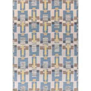 พรมขนสัตว์ทำมือลายตารางสีน้ำเงิน ทอลายเรียบ รูปแบบเรขาคณิต สำหรับตกแต่งบ้าน ห้องนั่งเล่น ADWL-13133 สำหรับวัยรุ่น - Product Image 1