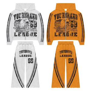 2025 tendance français Terry Streetwear survêtement soleil fané personnalisé évasé et pour la conception 100% coton 300gsm - Product Image 4