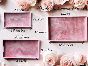 Bandeja de resina epoxi de madera con diseño de geoda rosa claro única hecha a mano con asas únicas bandeja decorativa para servir - Product Image 5