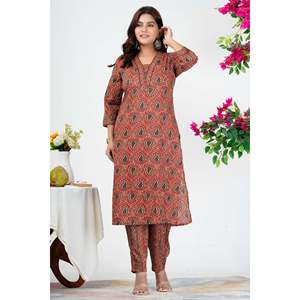 Para Rust Red Paisley Printed Women's Kurta Set con Dupatta - Product Image 5
